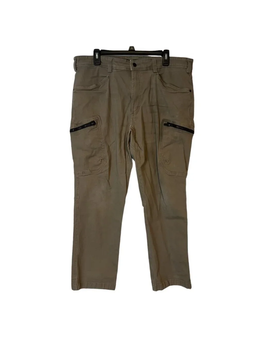 Duluth Cargo Pants Mens 40 x 30 Workwear Tan Flex Fire Hose Zip Pockets Relaxed
